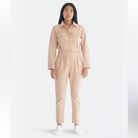 Triarchy Denim Jumpsuit with Gold Hardware in Clay - Picture 6 of 11